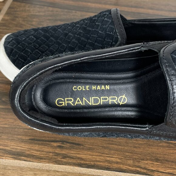 Cole Haan GrandPro Spectator Womens Size 6 Shoes Black Woven Suede Slip On - Picture 10 of 13